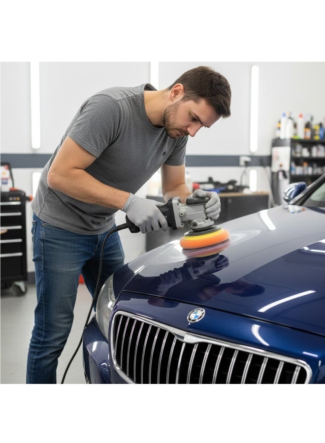 وسادة تلميع إسفنجية مقاس 7 بوصات، مصنوعة من رغوة عالية الكثافة مع قاعدة بلاستيكية وخيط نحاسي، مناسبة لآلات تلميع السيارات، للتشميع والتلميع والتنعيم وتصحيح الطلاء وتفاصيل هيكل السيارة، مجموعة أدوات لتطبيق الشمع ومواد التلميع باستخدام آلة التلميع الدوارة. - Image 5